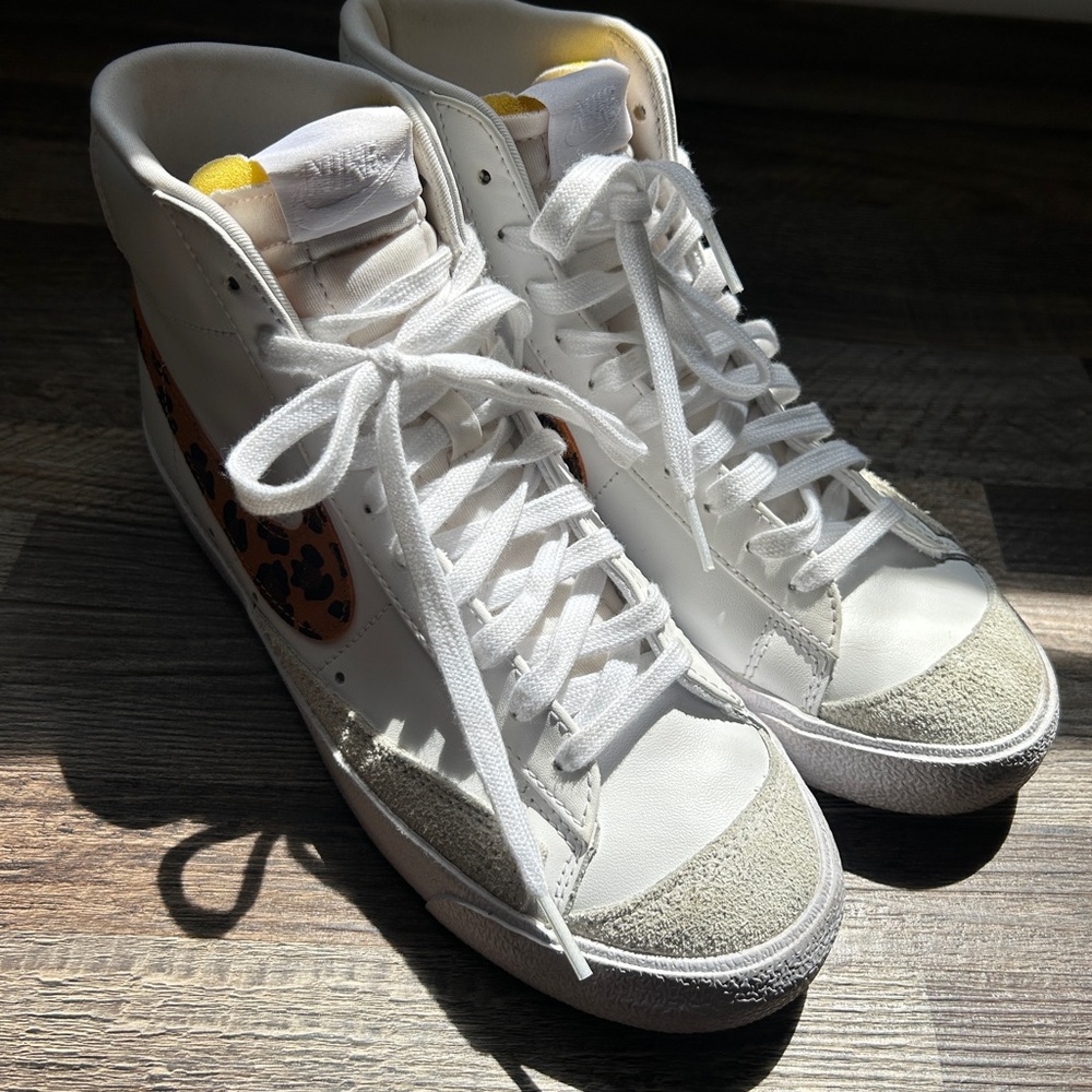 Nike White and Leopard Print Sneakers